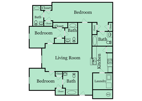 3 bed 4 bath floor plan at Independence Place, Hinesville, GA, 31313